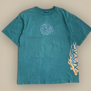 Vtg Y2K Dragon Flame Skate TShirt Sz Large Jnco Style Green Tribal Cyber Grunge